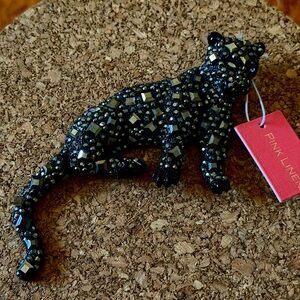 Pink Linen Black Beaded Panther Brooch with Moveable Tail BNWT